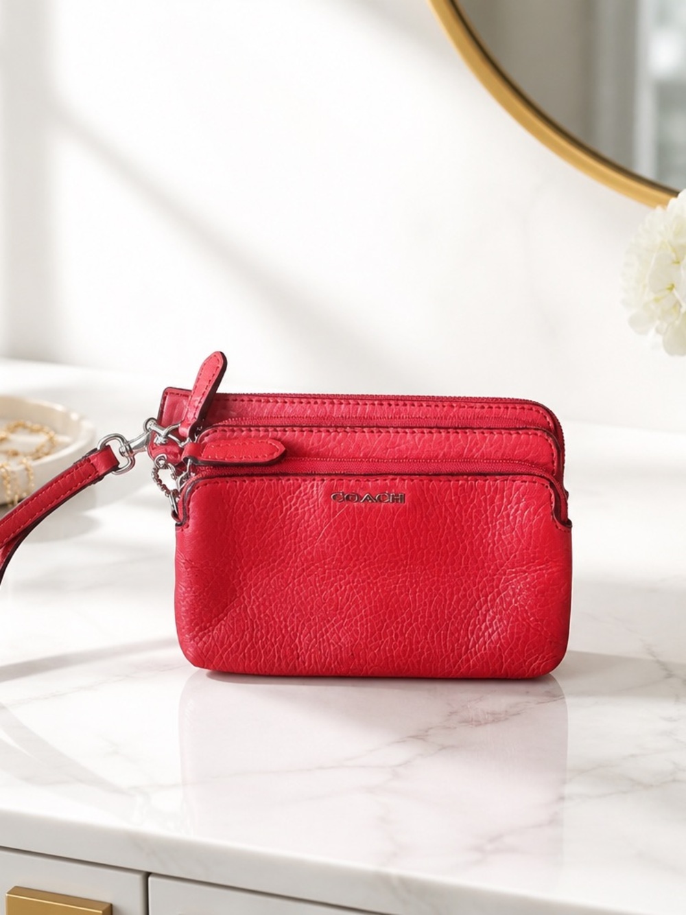 Coach Red Pebbled Leather Mini Wristlet